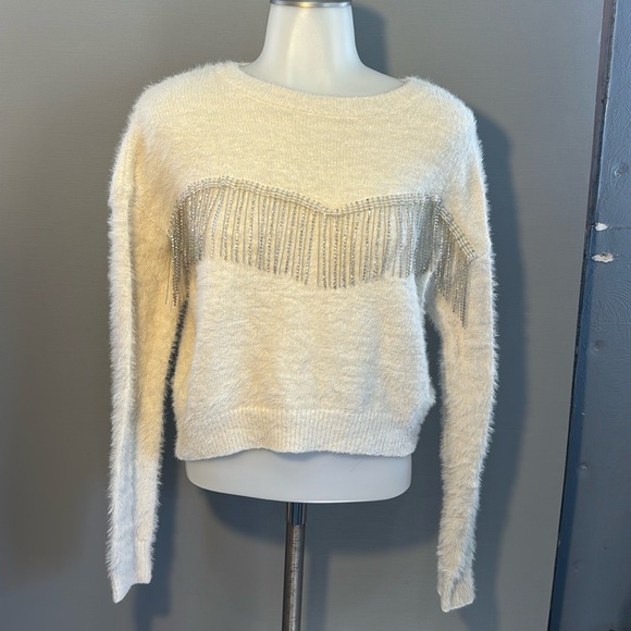 Sweaters - $5 Small White Sweater With Dangling Rhinestones $5 in live show.